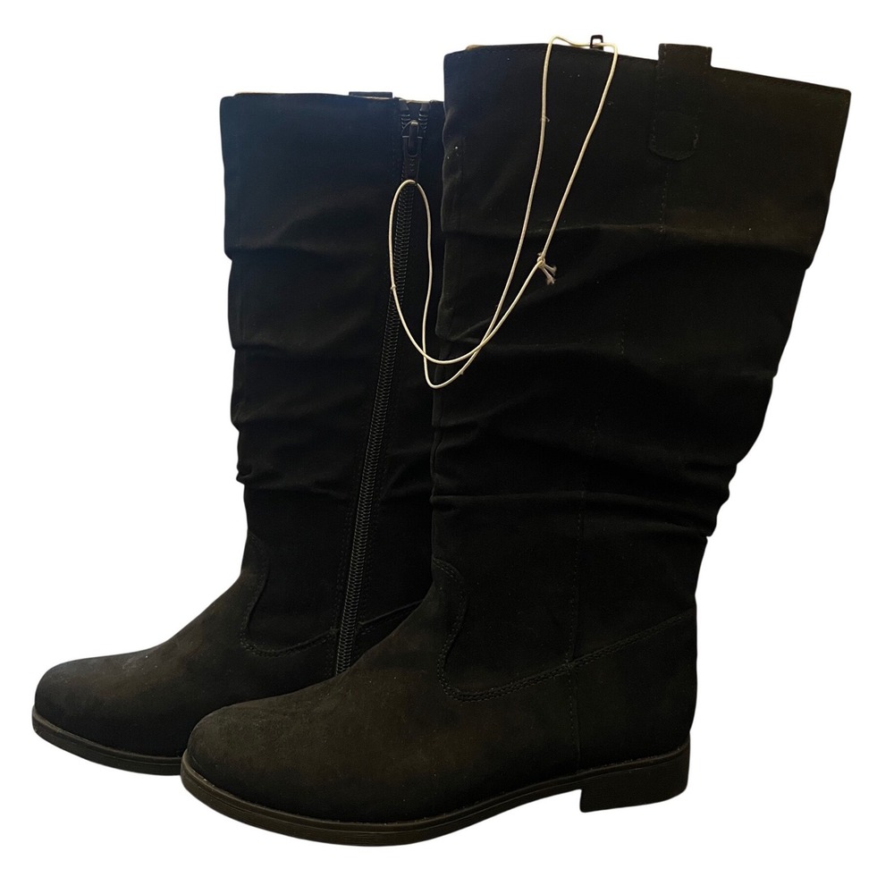 Childrens Place Girls Black Slouchy Faux Suede Tall Boots Size 3 Zip Up